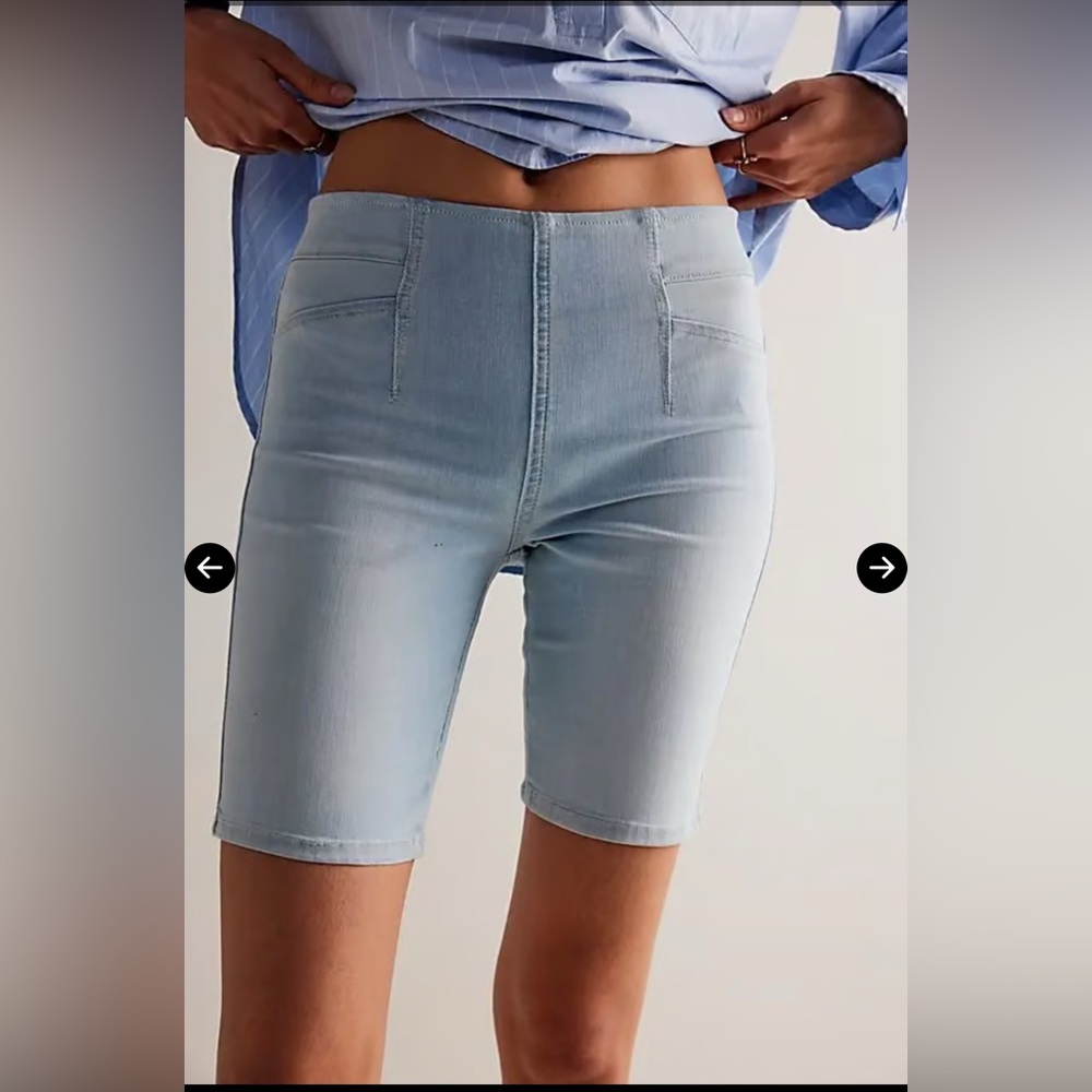 We The Free Light Wash Denim Bike Shorts